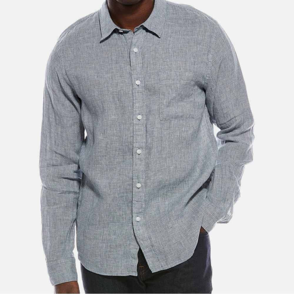 Vince Houndstooth Classic Fit Linen Shirt